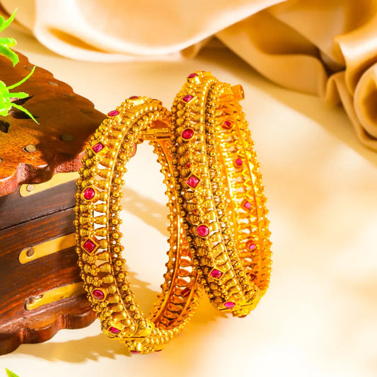 Nitya Pallavi Kada Bangle | Gold-Plated Eternal Blossom Temple Bangle V-2387