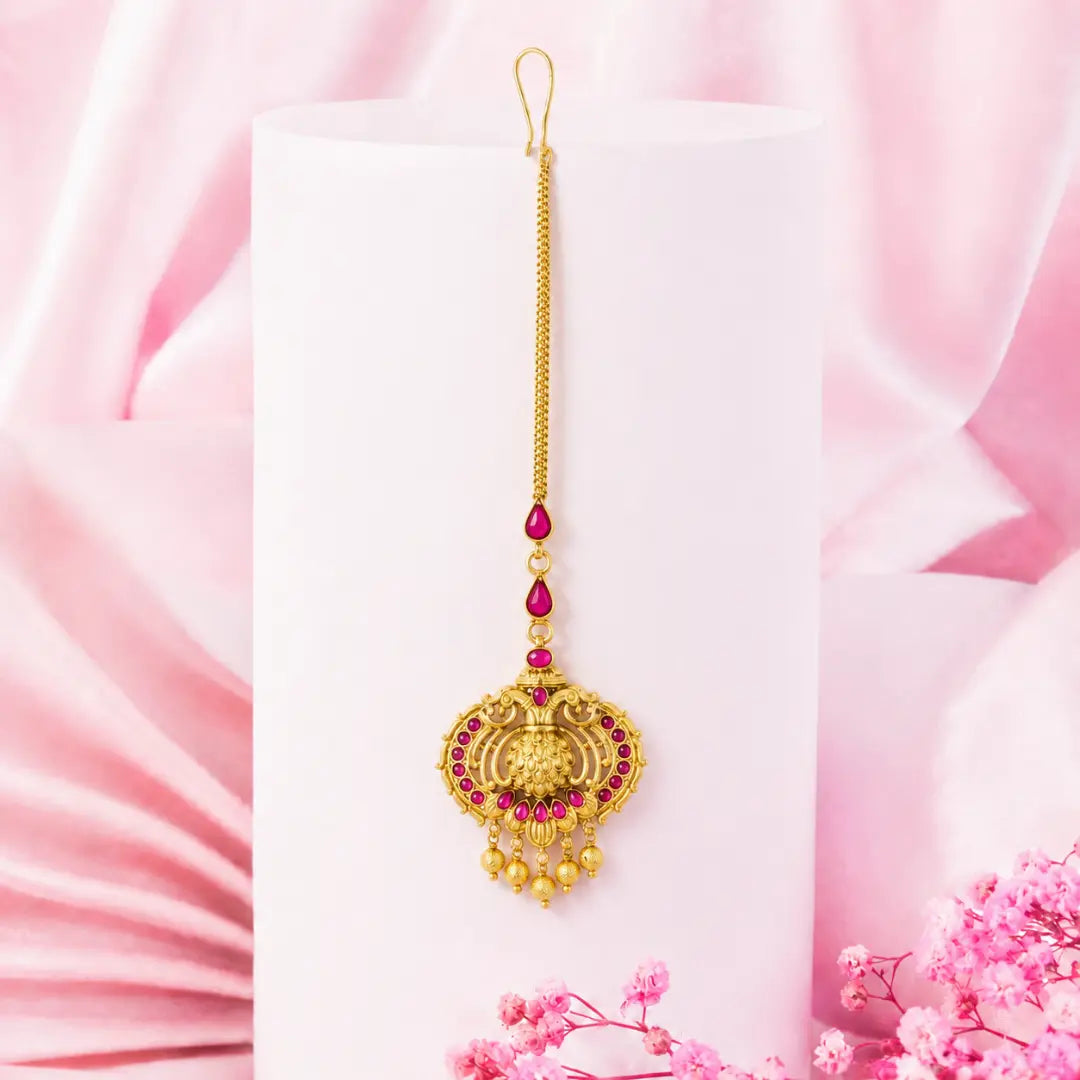 Gandaberunda Antique Finish Gold-Plated Maang Tikka T-59