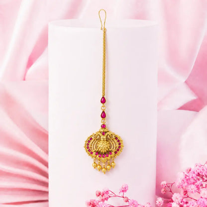 Gandaberunda Antique Finish Gold-Plated Maang Tikka T-59