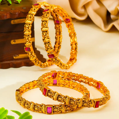 Tejaswini Valaya Paired Bangle | Gold-Plated Radiant Temple Bangle Set V-2469