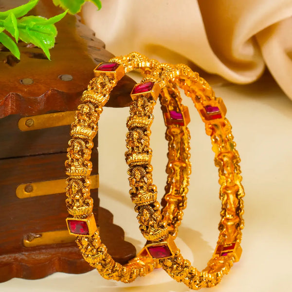 Tejaswini Valaya Paired Bangle | Gold-Plated Radiant Temple Bangle Set V-2469