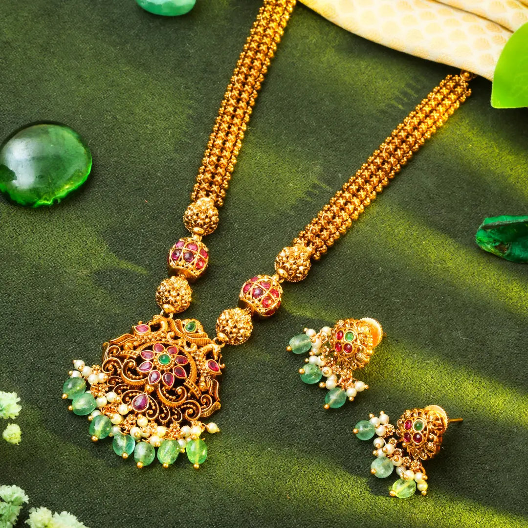 Peacock & Flower Deisgn Temple Haaram Design T-49