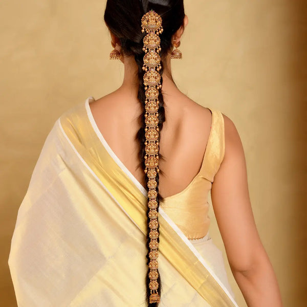 Antique Gold Finish Temple Inspired Lakshmi Hair Choti
