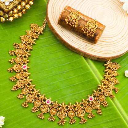Lakshmi Coin Temple Jewellery Short Necklace Set with Jhumka