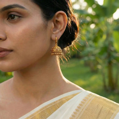 Surya Manjari Jhumka | Gold-Plated Sun Blossom Temple Earrings T-93