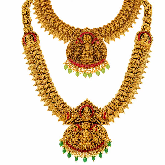 Swarna Pachi Manga Kanti Combo Necklace Set | Gold-Plated Temple