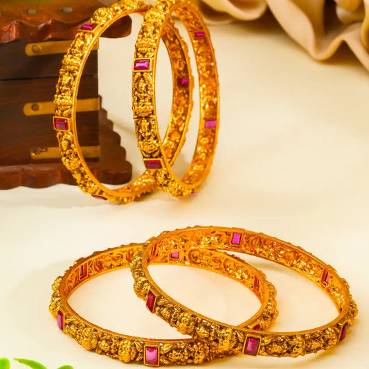Indira Vilasa Paired Bangle | Gold-Plated Lakshmi Splendour Bangle Set V-2392