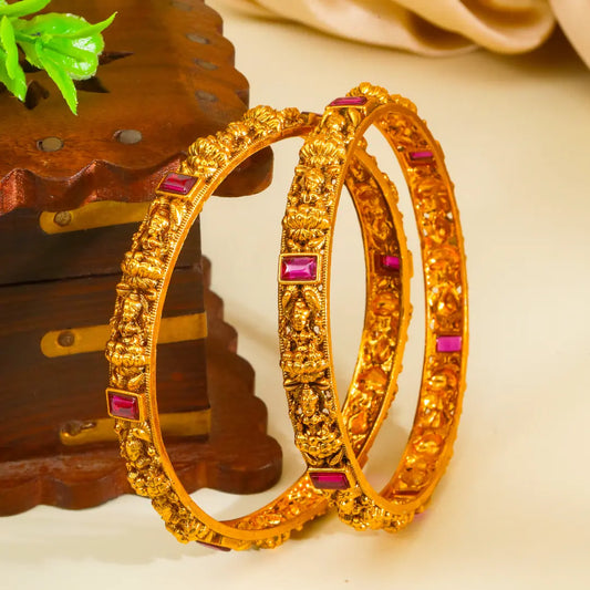 Indira Vilasa Paired Bangle | Gold-Plated Lakshmi Splendour Bangle Set V-2392