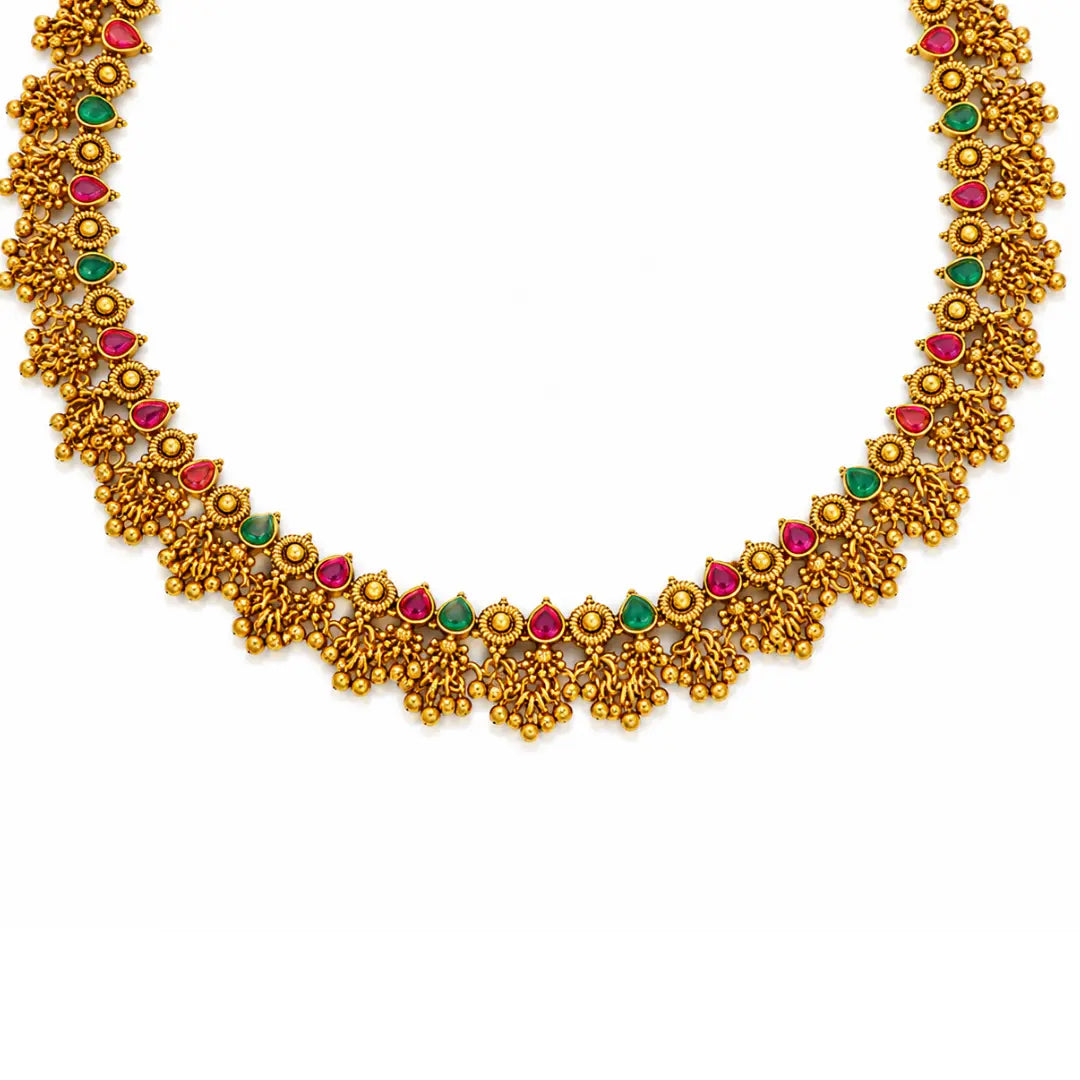 Heritage Gold Plated Ruby Temple Necklace Set K-1617