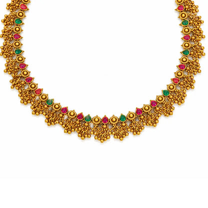 Heritage Gold Plated Ruby Temple Necklace Set K-1617