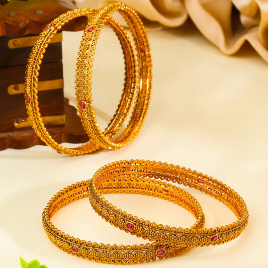 Charulata Kangan Paired Bangle | Gold-Plated Graceful Creeper Bangle Set V-2470