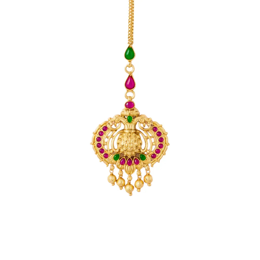 Gandaberunda Antique Finish Gold-Plated Maang Tikka T-59