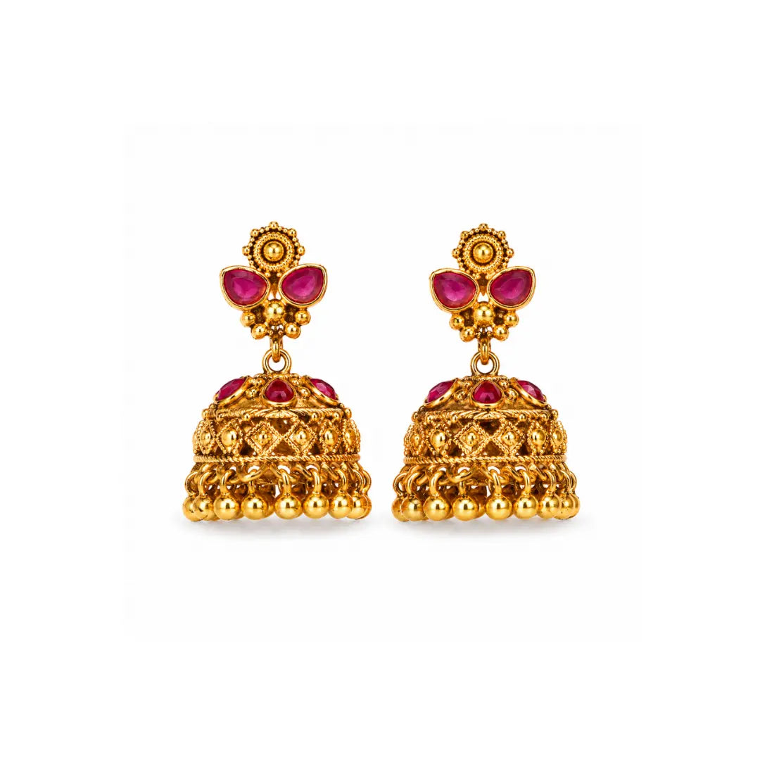 Heritage Gold Plated Ruby Temple Necklace Set K-1617