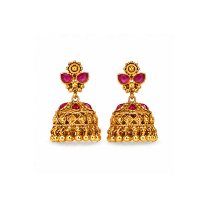 Heritage Gold Plated Ruby Temple Necklace Set K-1617