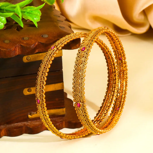 Charulata Kangan Paired Bangle | Gold-Plated Graceful Creeper Bangle Set V-2470