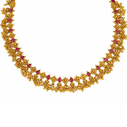 Heritage Gold Plated Ruby Temple Necklace Set K-1617