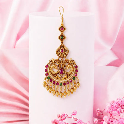 Antique Peacock Temple Maang Tikka T-2