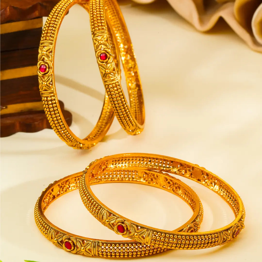 Shakti Alankara Valayal Paired Bangle | Gold-Plated Cosmic Power Adornment Bangle