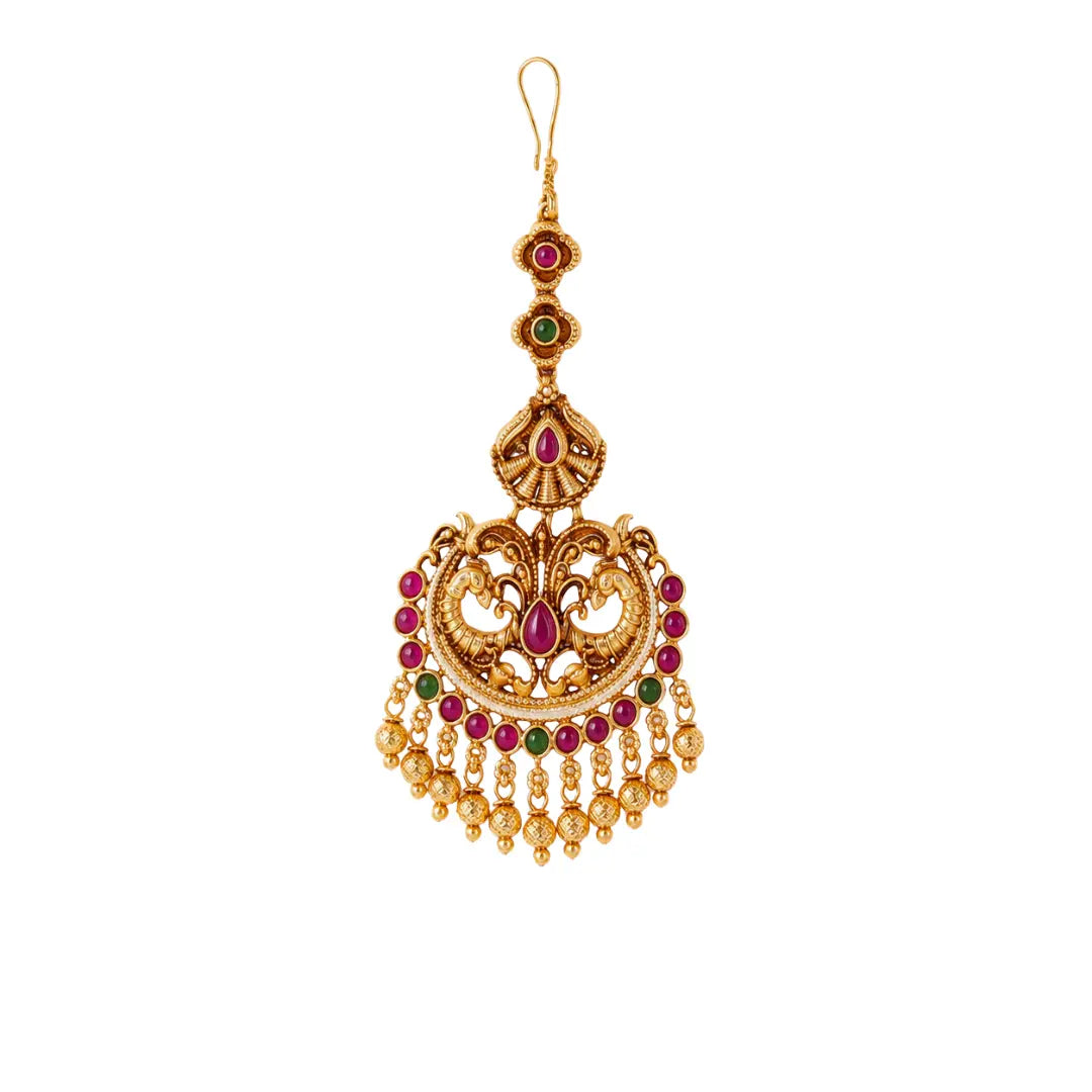 Antique Peacock Temple Maang Tikka T-2