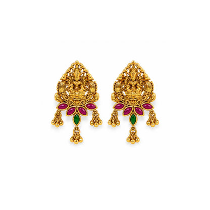 Gold Plated Temple Bali with Laxmi Design & Multicolor Stones V-1657
