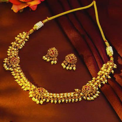 South Indian Temple Necklace Set – Pearl & Gemstone Beauty