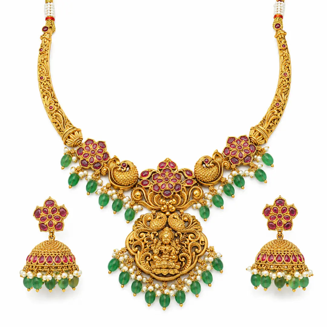 Gold Plated Lakshmi Temple Necklace Set  k-1070