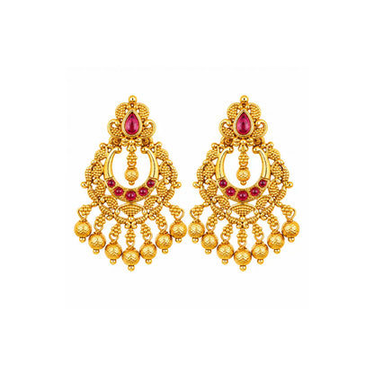 Traditional Temple Chandbali Earrings with Red & Green Stones k-300
