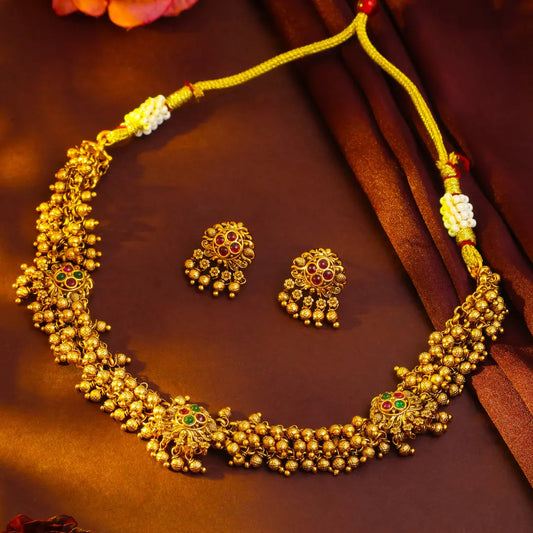 South Indian Temple Necklace Set – Pearl & Gemstone Beauty