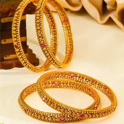 Bhuvana Rekha Kankana Paired Bangle | Gold-Plated Earth Line Temple Bangle