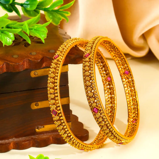 Bhuvana Rekha Kankana Paired Bangle | Gold-Plated Earth Line Temple Bangle