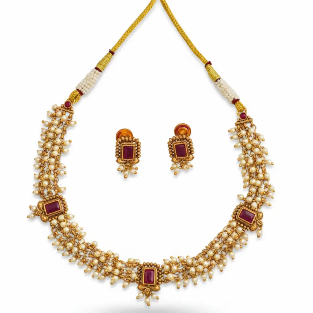 White Pearl Short Necklace Set K-1783
