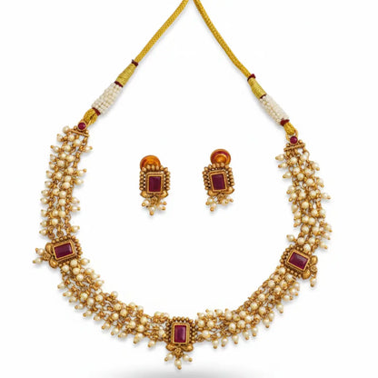 White Pearl Short Necklace Set K-1783