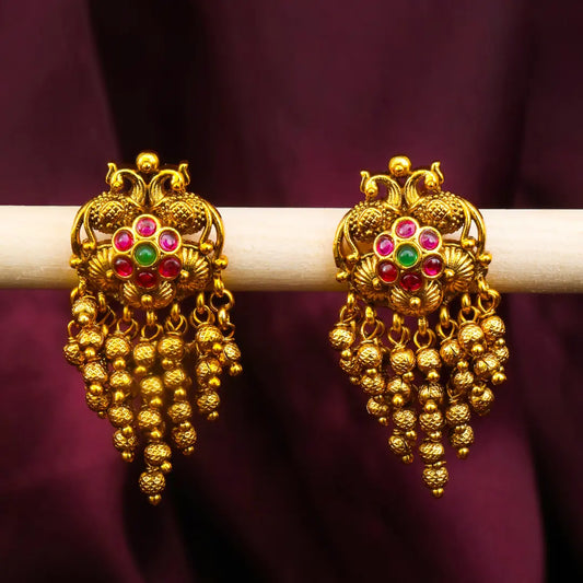 Peacock Design Gold Plated Jhumka with Pink Stones