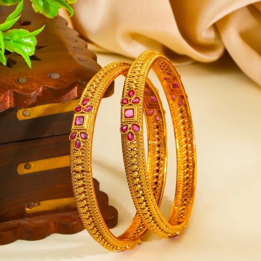 Lalita Tarangini Paired Bangle | Gold-Plated Goddess Wave Bangle Set V-2485