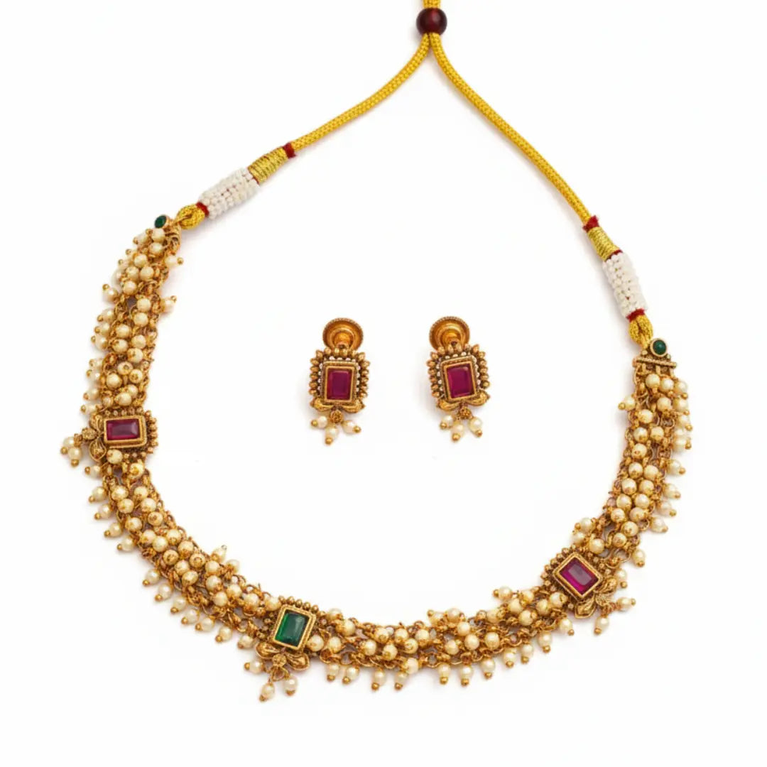 White Pearl Short Necklace Set K-1783
