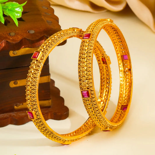 Bhavya Kankini Paired Bangle | Gold-Plated Grand Temple Bangle Set  V-2467