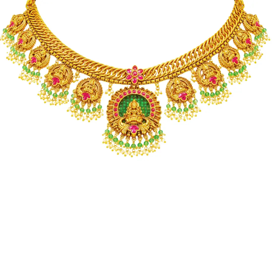 Muthu Pachi Swarna Haar Combo Necklace Set | Gold-Plated Temple J-836N