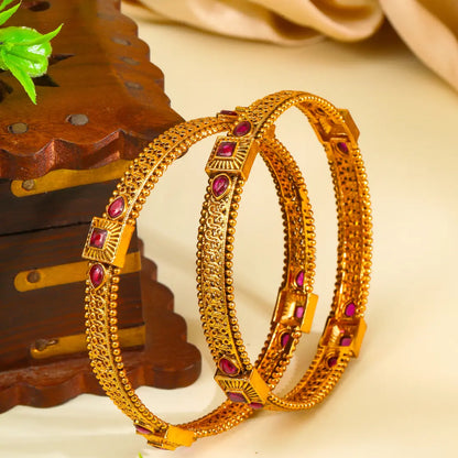 Mohini Manjari Paired Bangle | Gold-Plated Enchanting Blossom Bangle Set V-2471