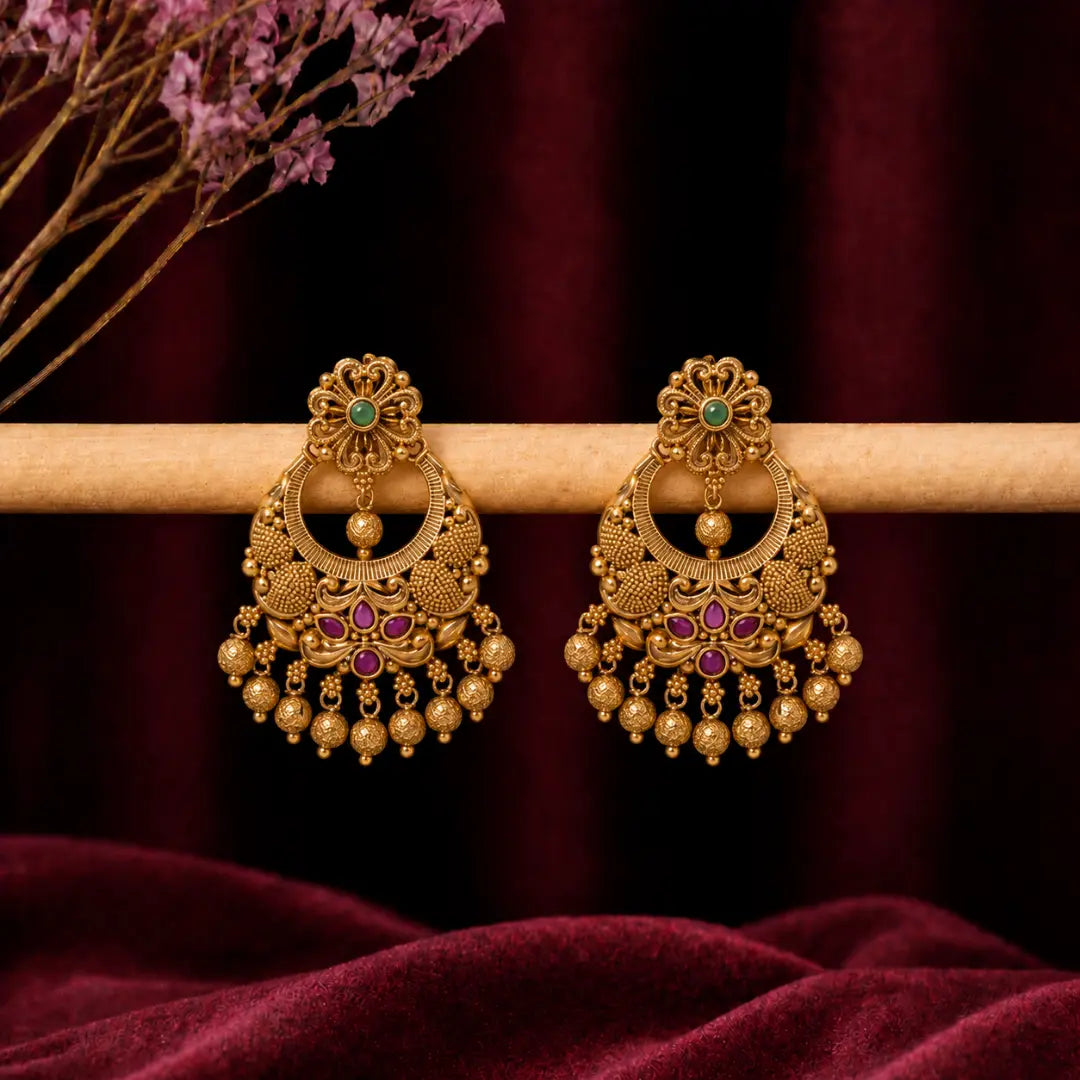 Antique Gold-Plated Temple Chandbali R-1056