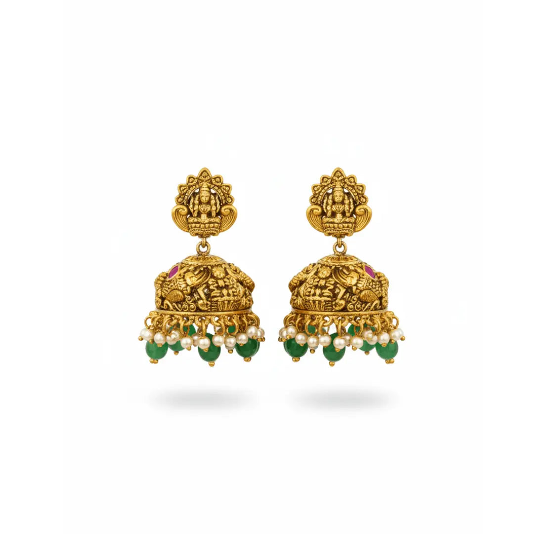 Heritage Temple Jewellery Short Necklace Set with Laxmi Design | Bridal Gold Look J-1243