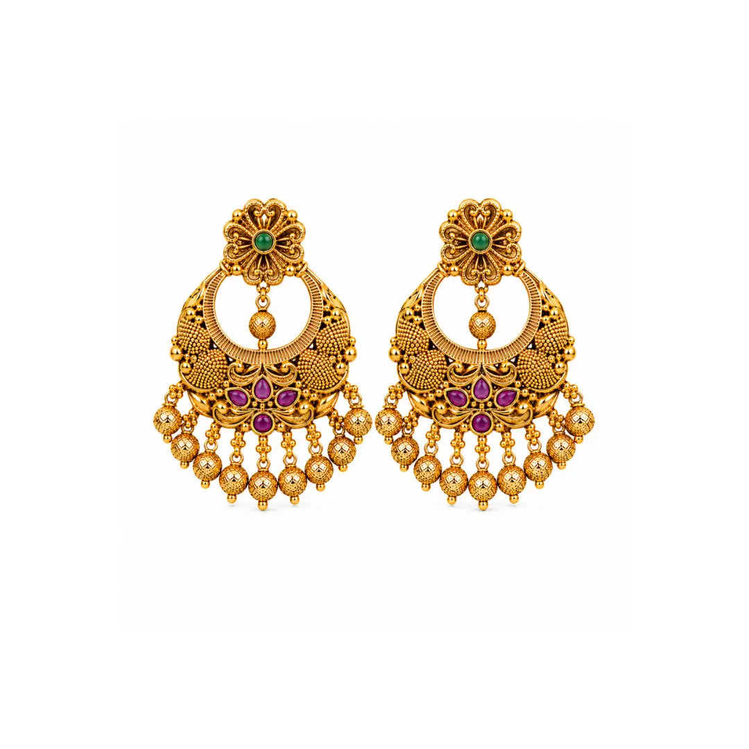 Antique Gold-Plated Temple Chandbali R-1056