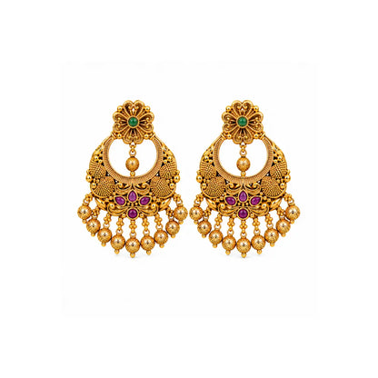 Antique Gold-Plated Temple Chandbali R-1056