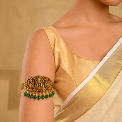 Minimal Temple Jewellery Baju Band | Ethnic Gold Plated Armlet V-1476