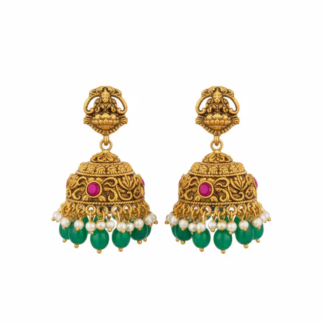 Minimal Bridal Temple Jewellery Short Necklace Set – Laxmi Motif J-1240