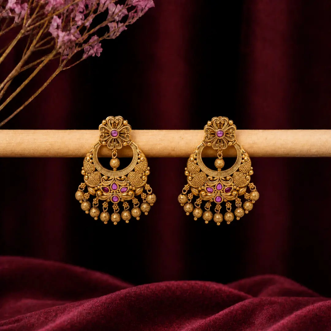 Antique Gold-Plated Temple Chandbali R-1056