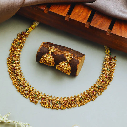 Gold-Plated Temple Necklace Set – Bridal Short Jewellery