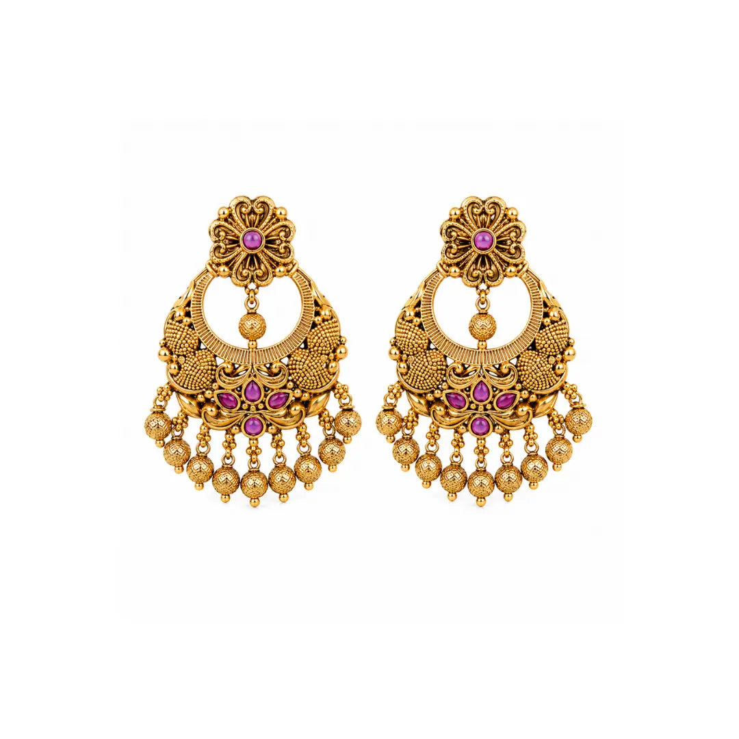 Antique Gold-Plated Temple Chandbali R-1056