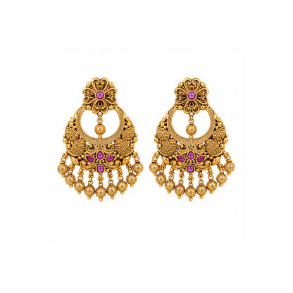 Antique Gold-Plated Temple Chandbali R-1056