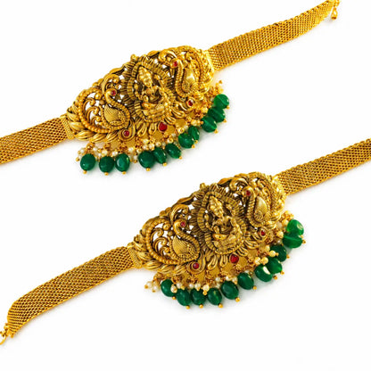 Minimal Temple Jewellery Baju Band | Ethnic Gold Plated Armlet V-1476