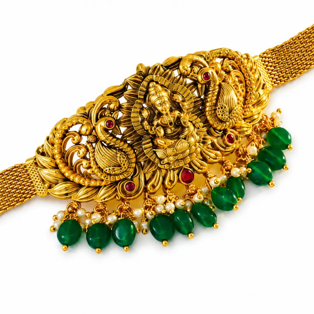 Minimal Temple Jewellery Baju Band | Ethnic Gold Plated Armlet V-1476
